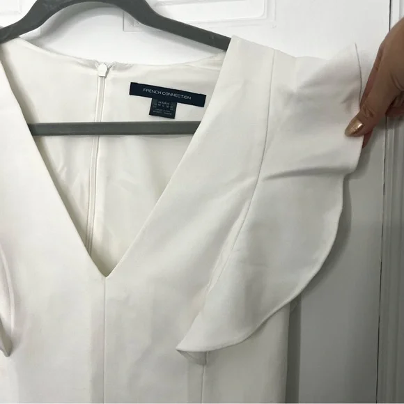 French Connection Whisper Ruffle Mini Dress white graduation dress vneck ruffles - Picture 10 of 16